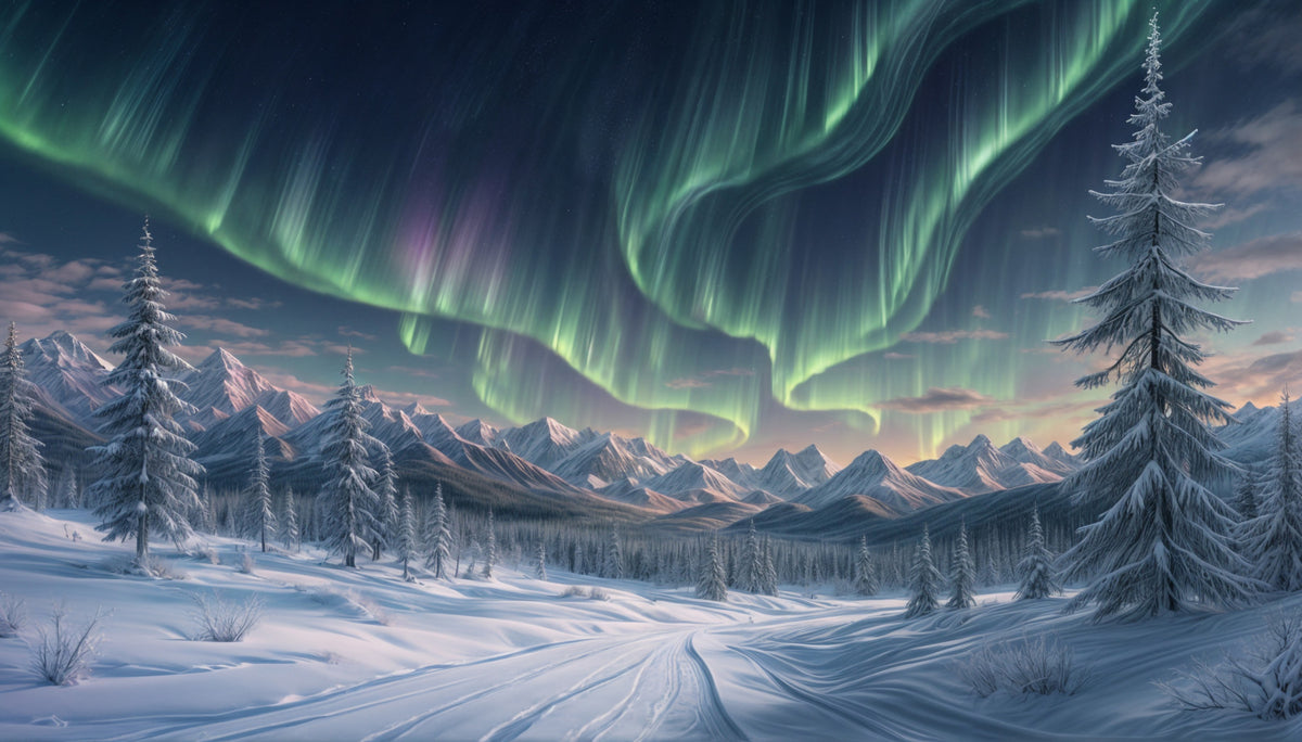 Aurora's Winter Dance Wall Mural in your room — zoomed