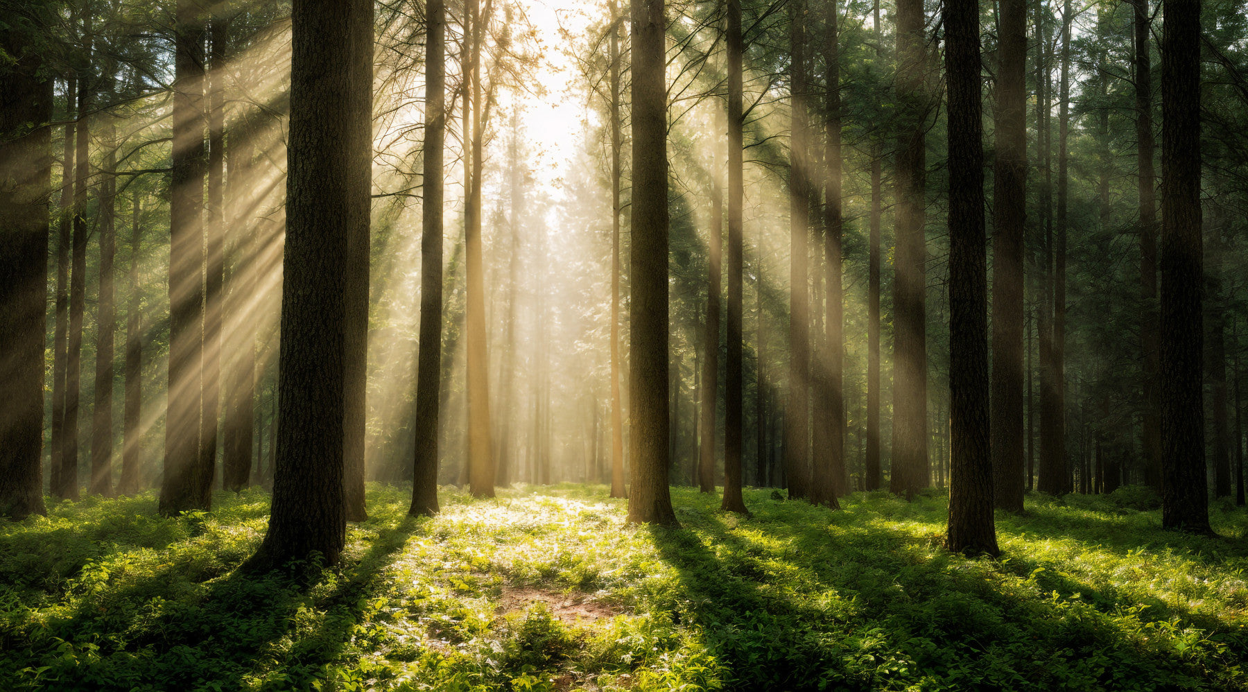 Sunlit Woodland Serenity Wall Mural