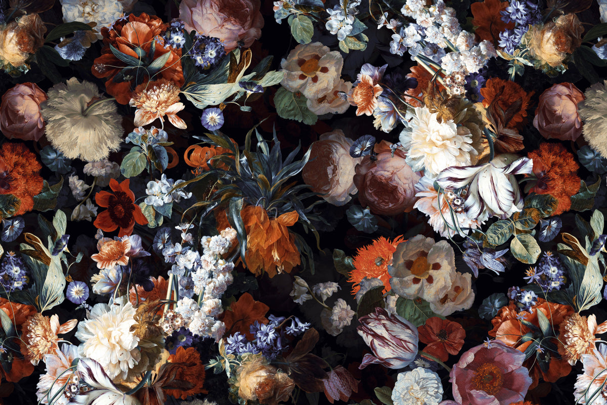 Baroque Moody Midnight Flower Garden Wall Mural in your room — zoomed