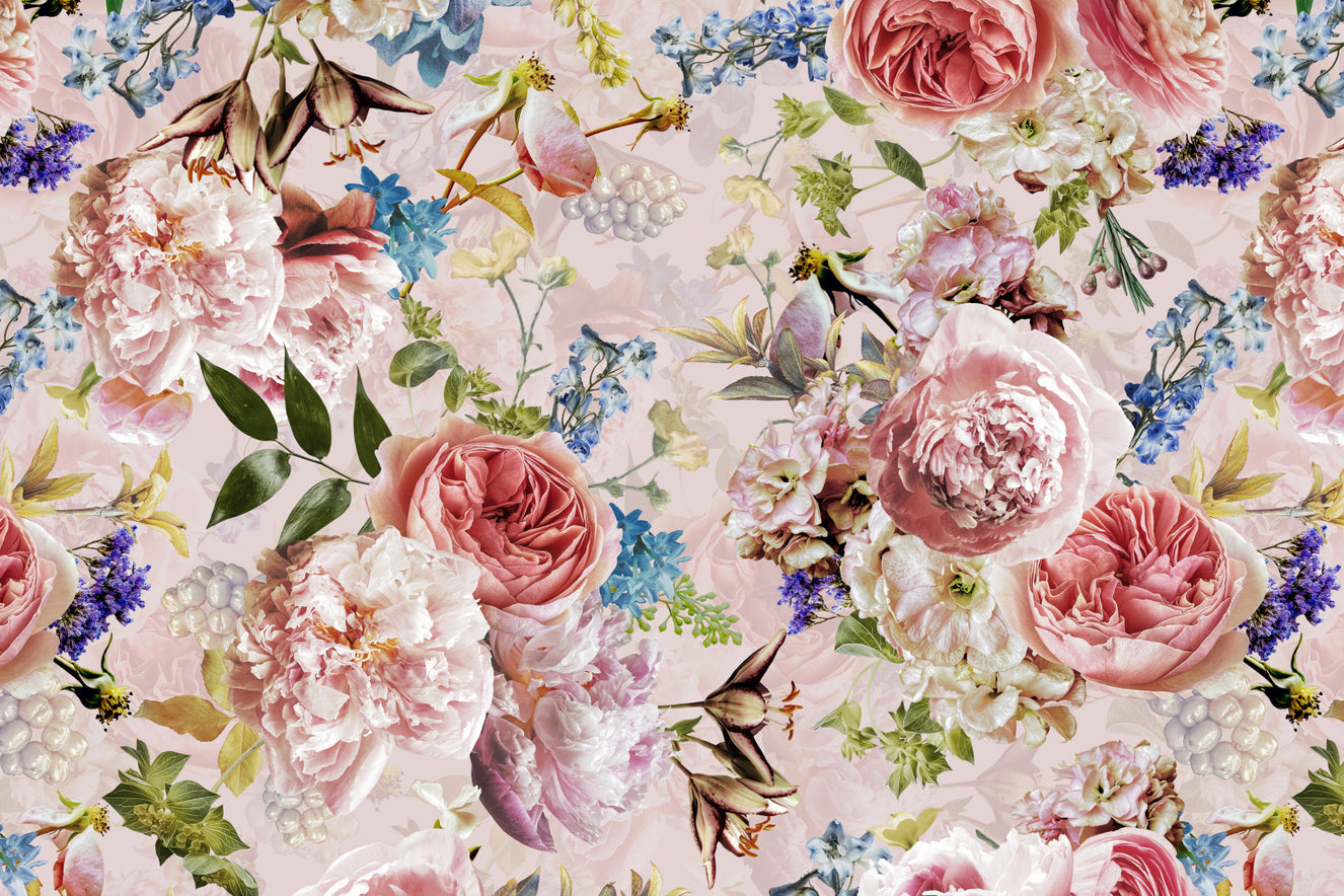 Baroque Bold Pink Flower Garden Wall Mural