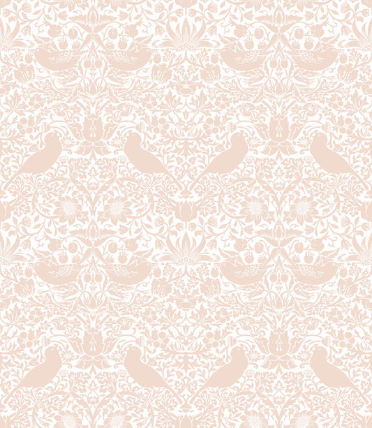 William Morris - The Strawberry Thief Pink White Wallpaper⁠
