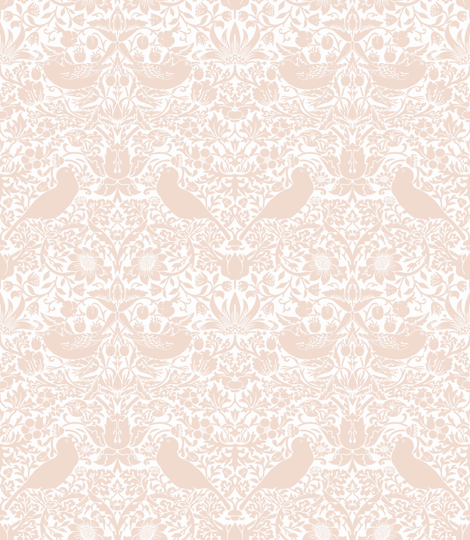 William Morris - The Strawberry Thief Pink White Wallpaper⁠