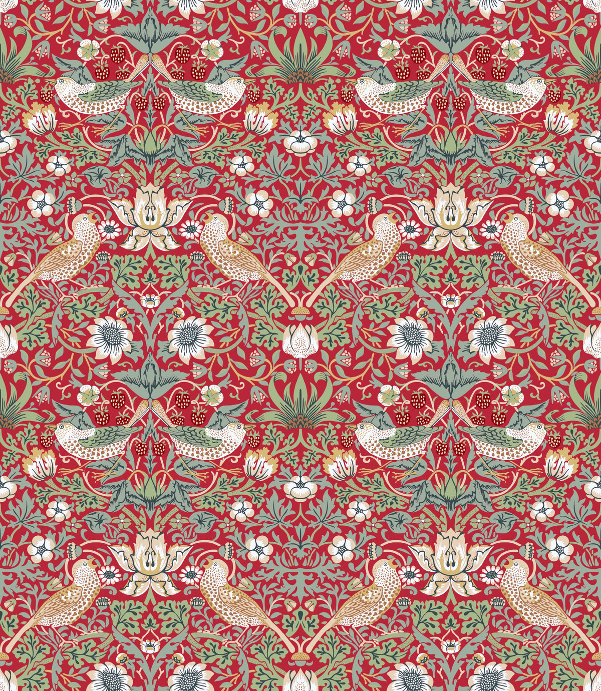 William Morris - The Strawberry Thief Red Wallpaper⁠ in your room — zoomed
