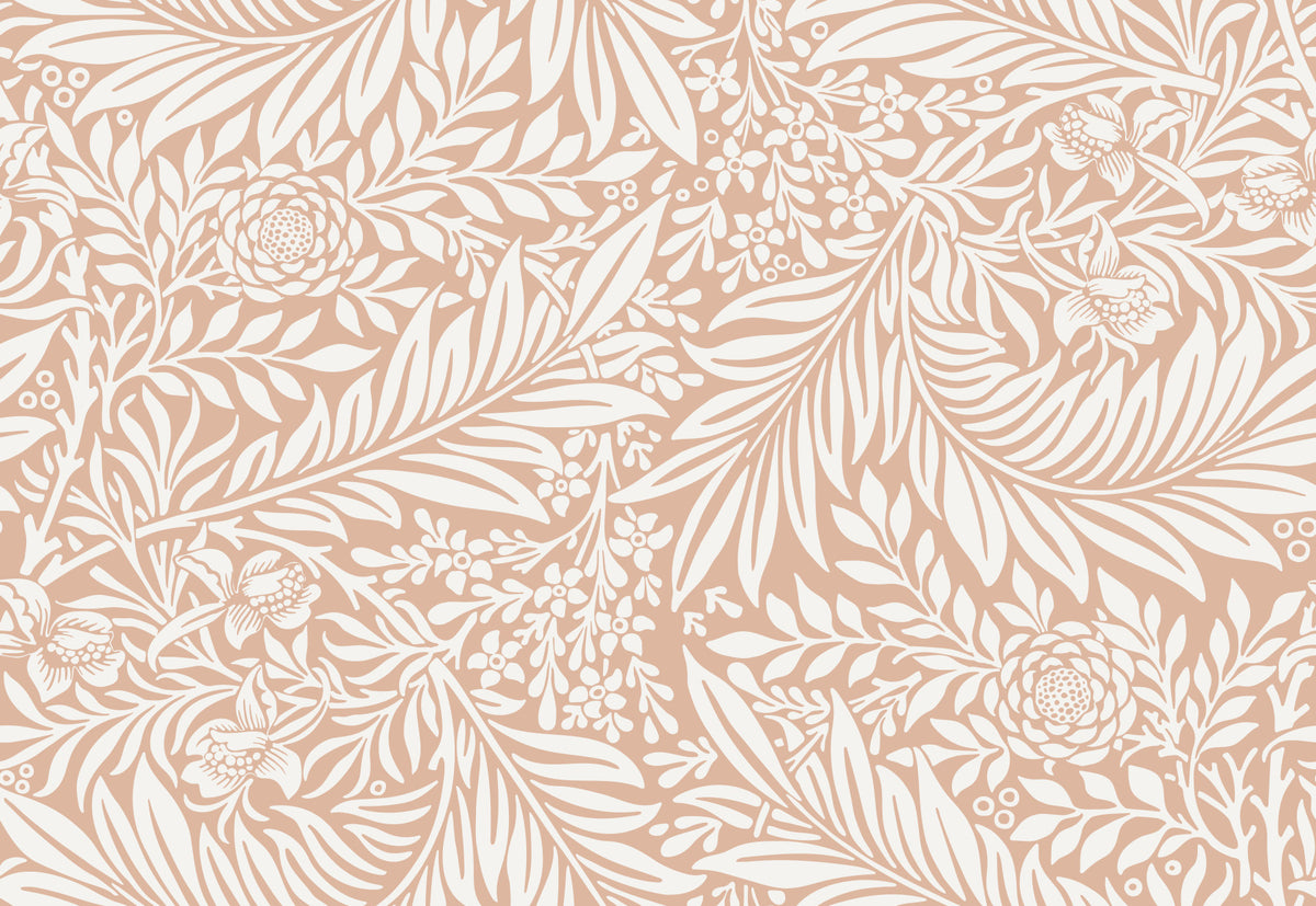 William Morris Larkspur Beige White Wallpaper⁠ in your room — zoomed