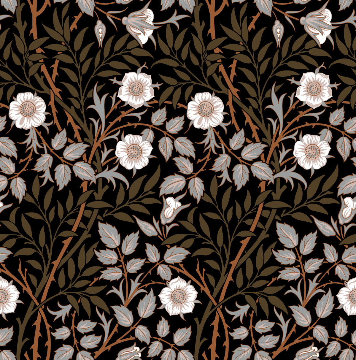 William Morris Sweet Briar Dark Brown Wallpaper⁠ in your room