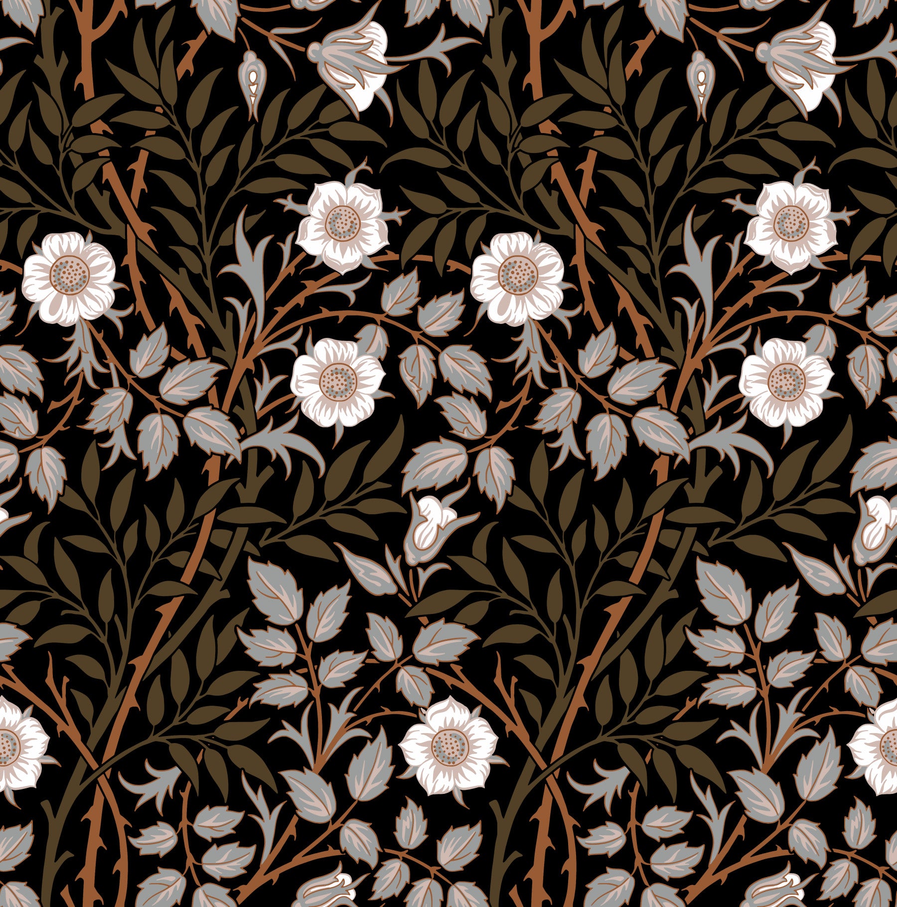 William Morris Sweet Briar Dark Brown Wallpaper⁠ in your room — zoomed