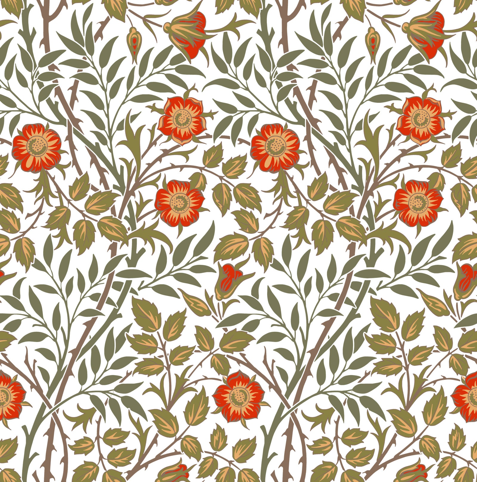 William Morris Sweet Briar White Orange Wallpaper⁠