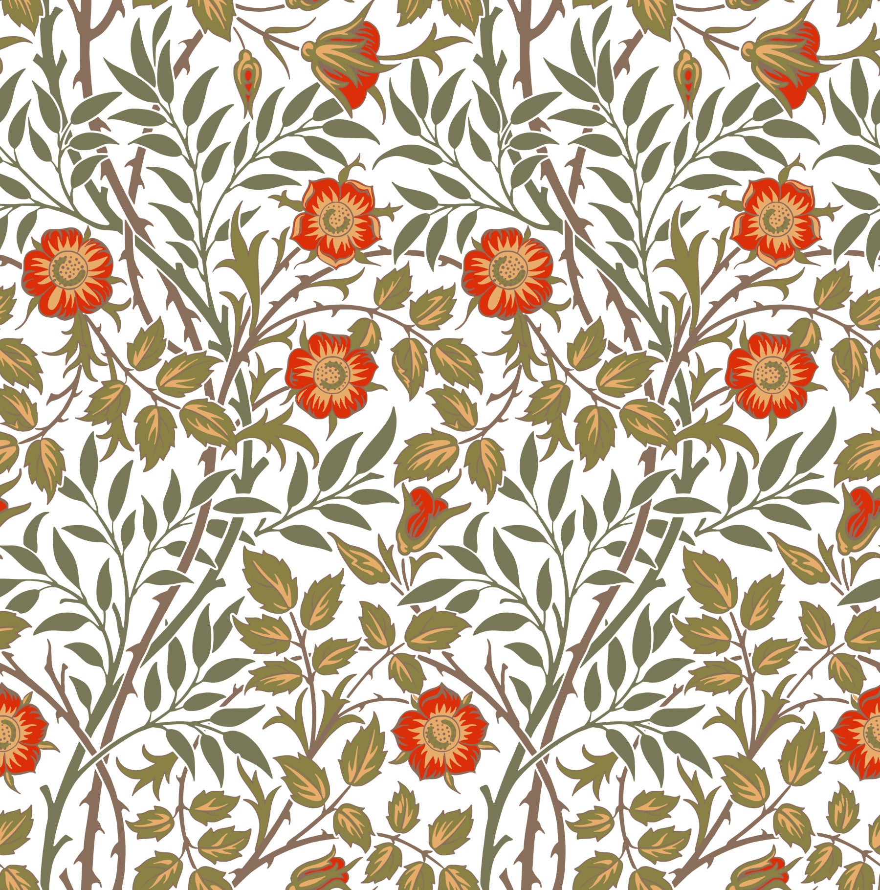 William Morris Sweet Briar White Orange Wallpaper⁠
