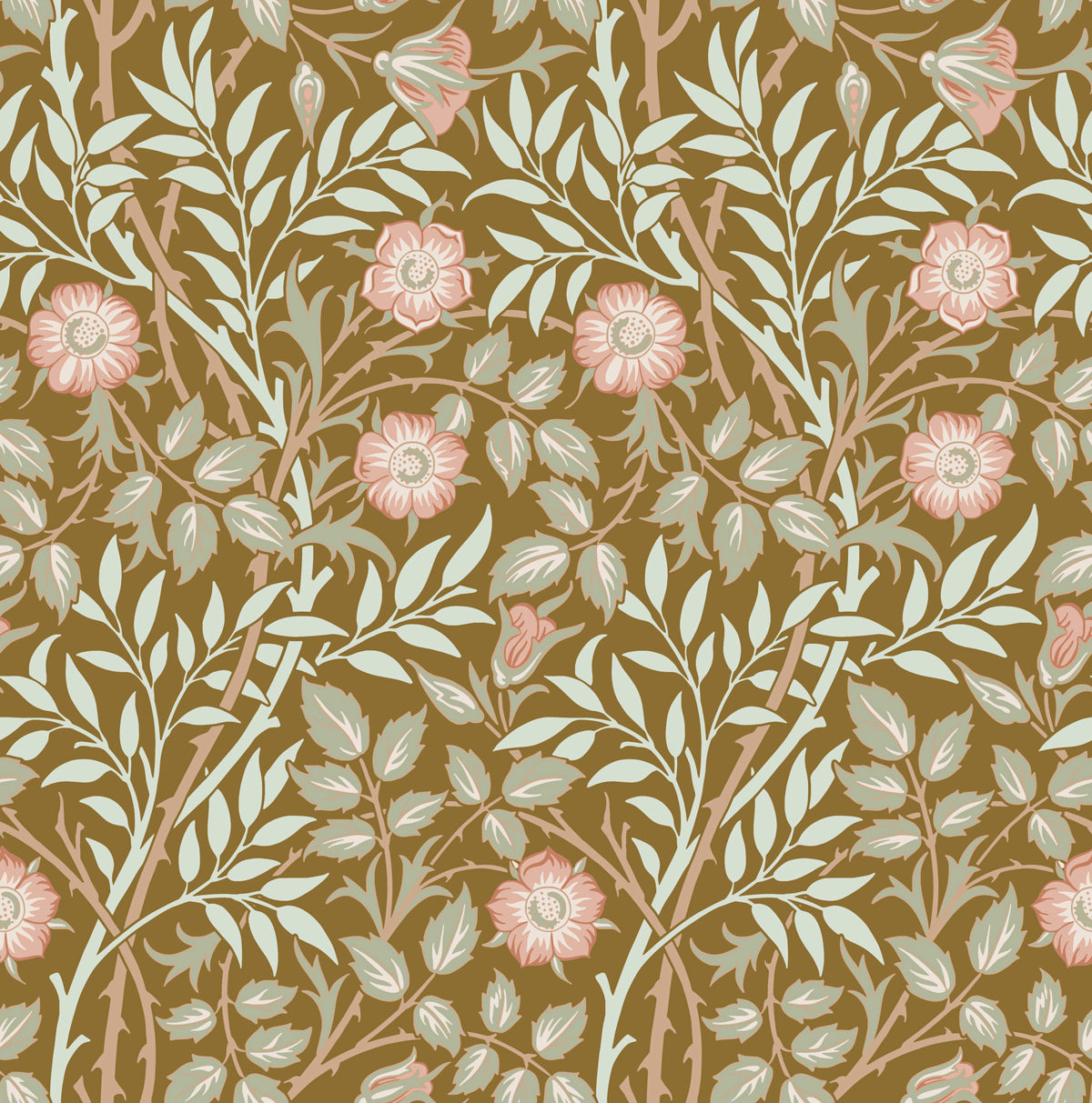 William Morris Sweet Briar Gold Pink  Wallpaper⁠