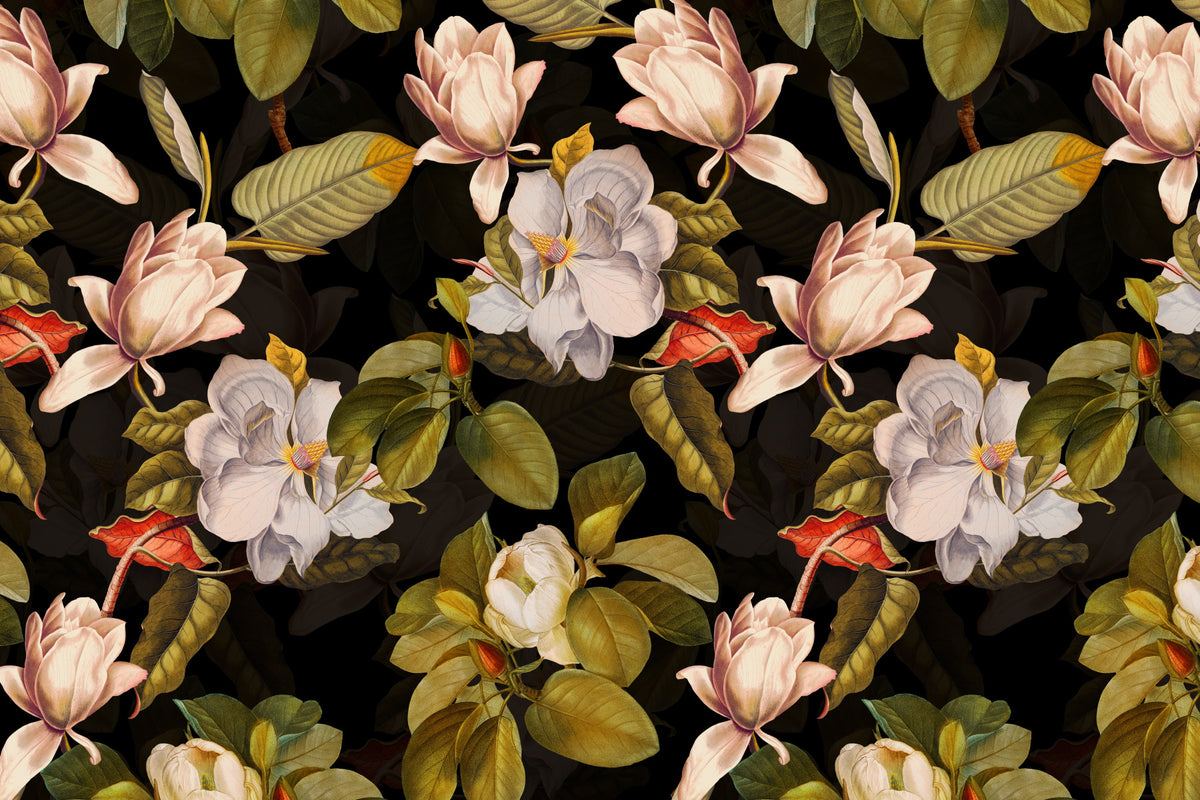 Vintage Magnolia Night Garden  Wall Mural in your room — zoomed