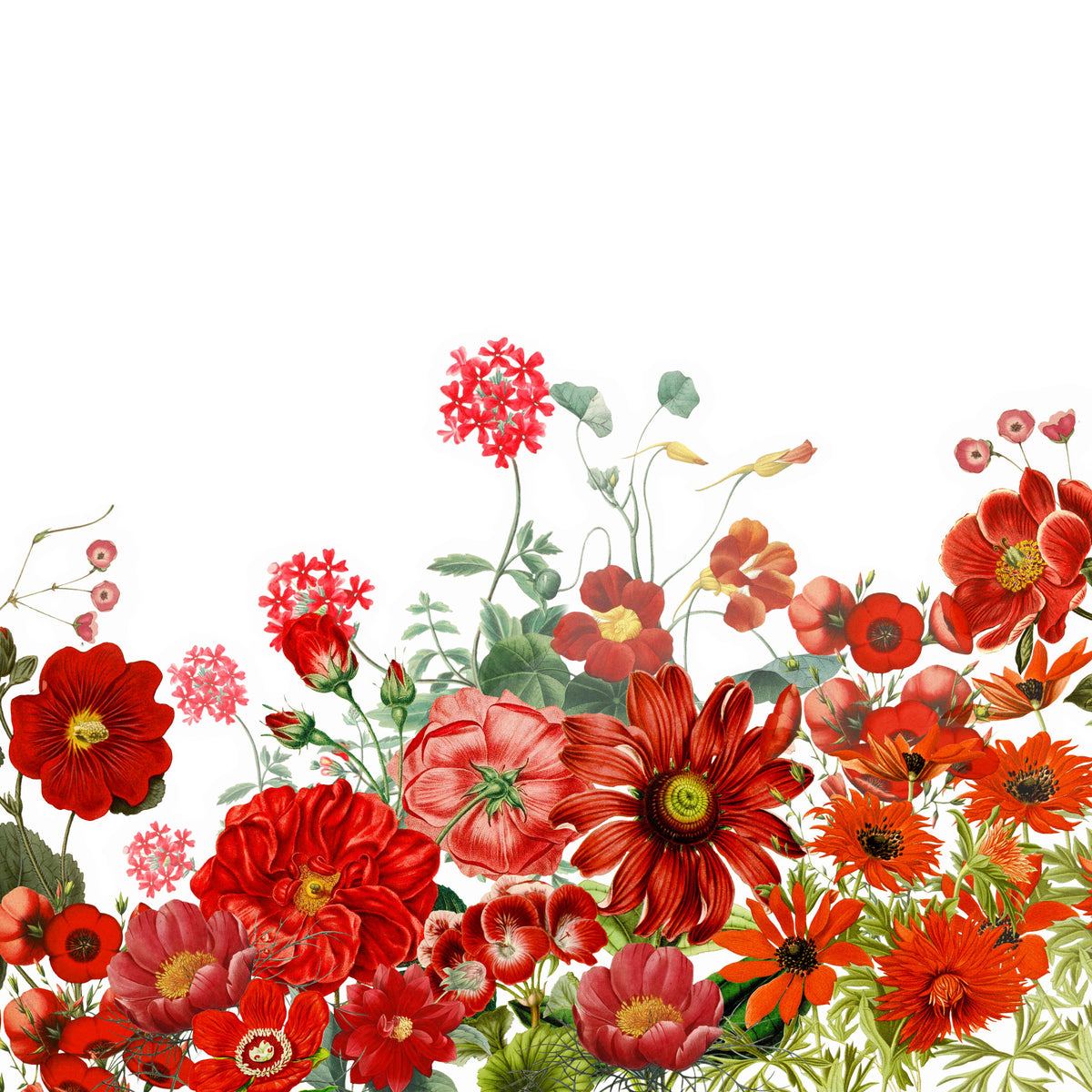 Red Floral Vintage Garden Charm Wall Mural in your room — zoomed