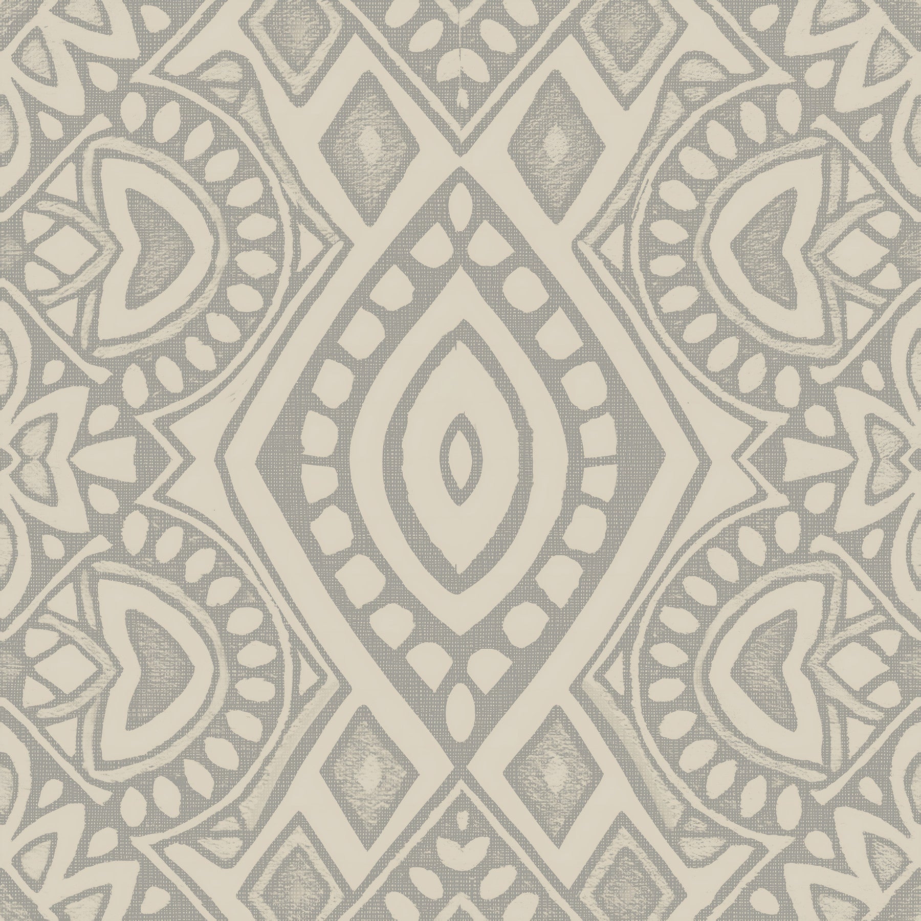 Boho Geometric Mosaic Neutral Grey and Beige Wallpaper⁠