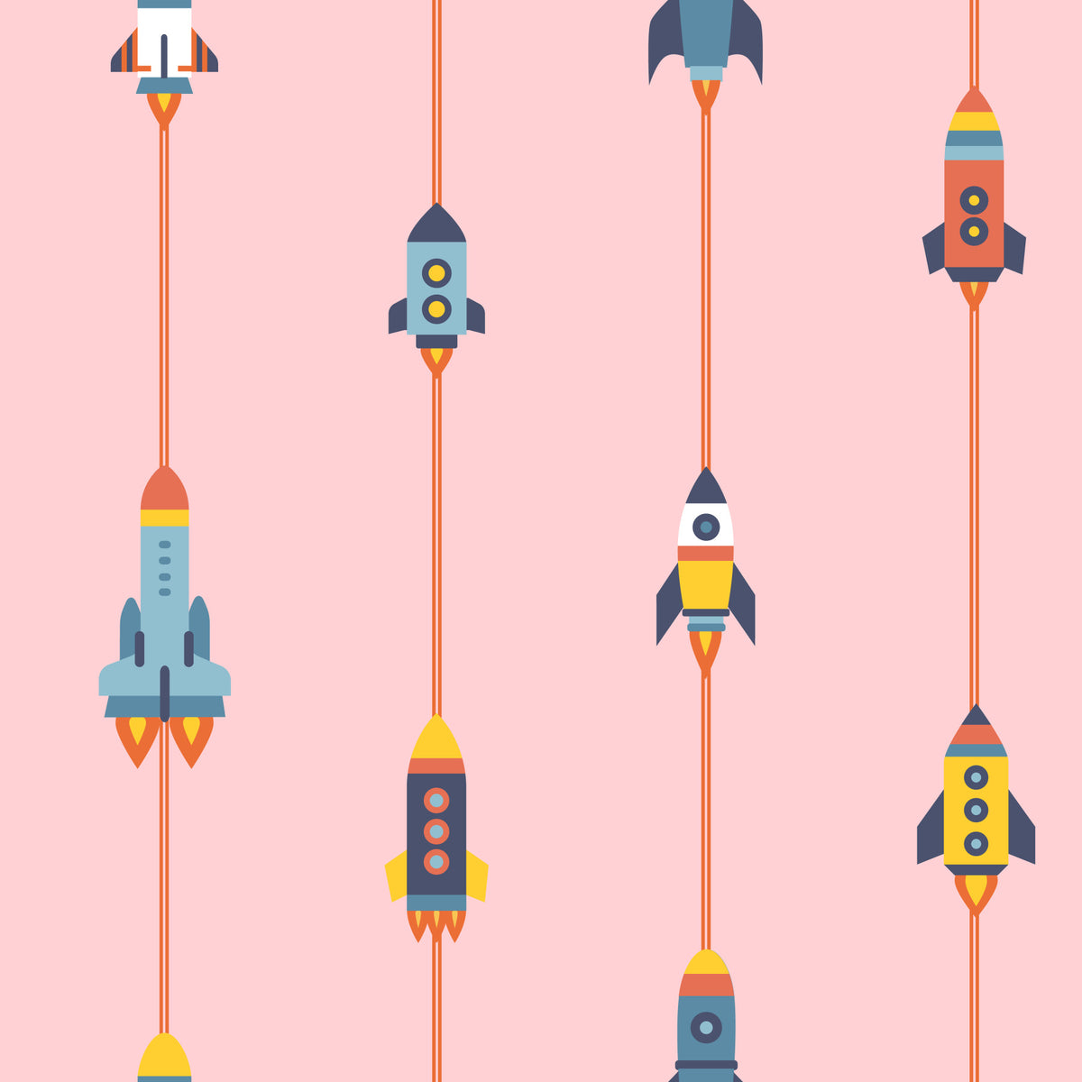 Mid-Century Modern Spaceships Rocket Space  on Pink Wallpaper⁠ in your room — zoomed