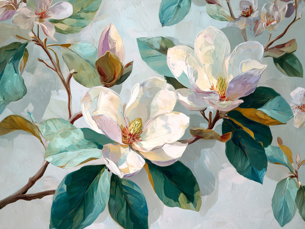 Magnolia Bloom Wall Mural in your room — zoomed
