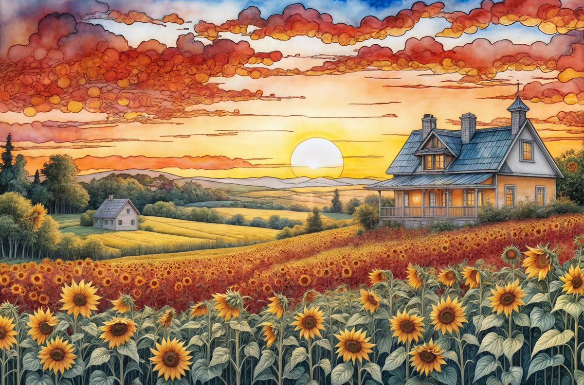 Sunflower Field Sunrise Wall Mural in your room — zoomed