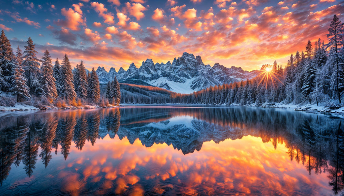 Fiery Winter Reflection Wall Mural in your room