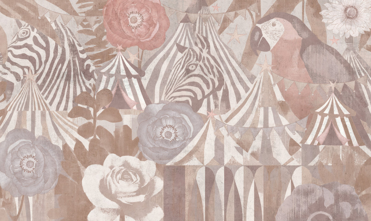 Circus Flora Vintage Carnival Dream Pastel Pink Wall Mural in your room — zoomed
