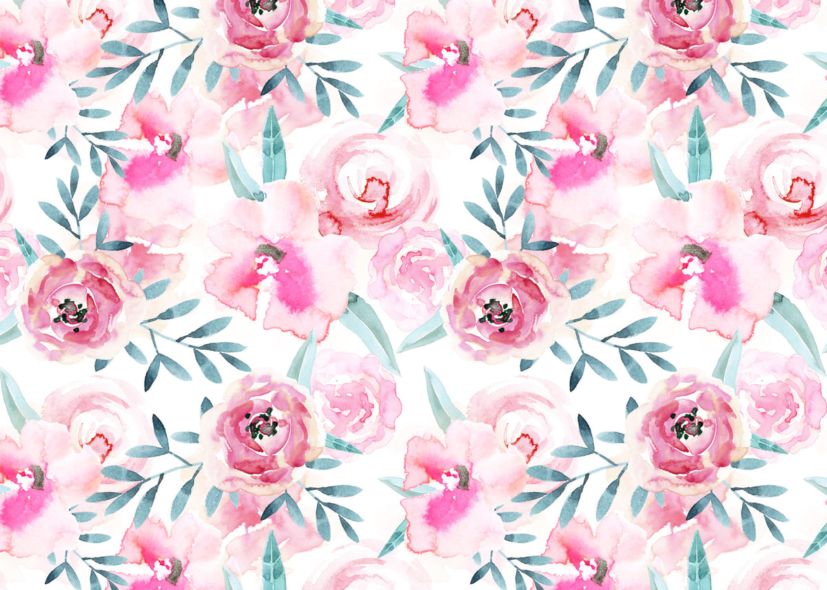 Rosy Watercolor Blooms Wall Mural