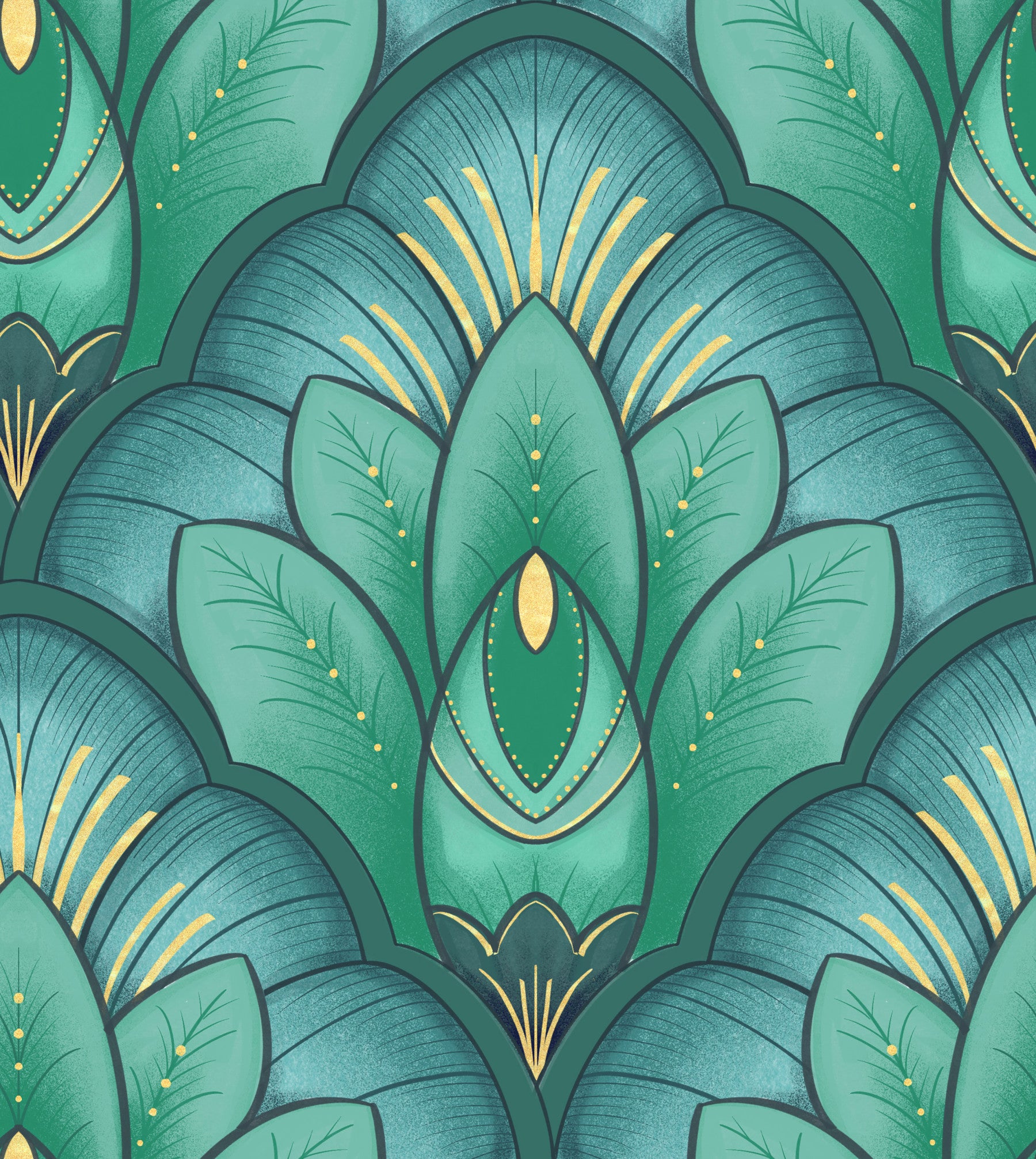 Art Deco Emerald Lotus Wallpaper⁠