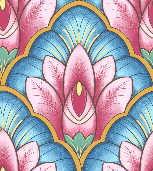 Art Deco Pink Lotus Wallpaper⁠