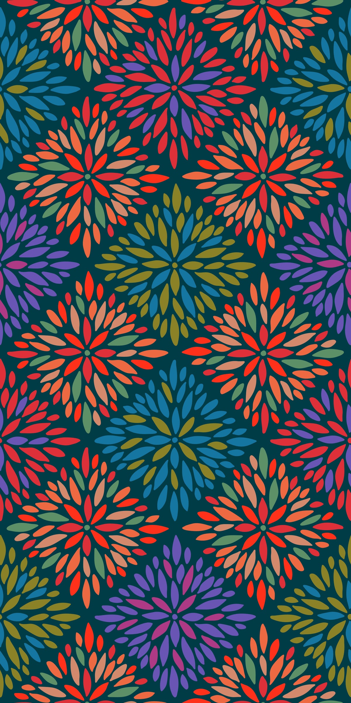 Dahlia Diamonds Bohemian Floral Damask Tiles Bright Jewel Tones on Dark Teal  Wallpaper⁠ in your room