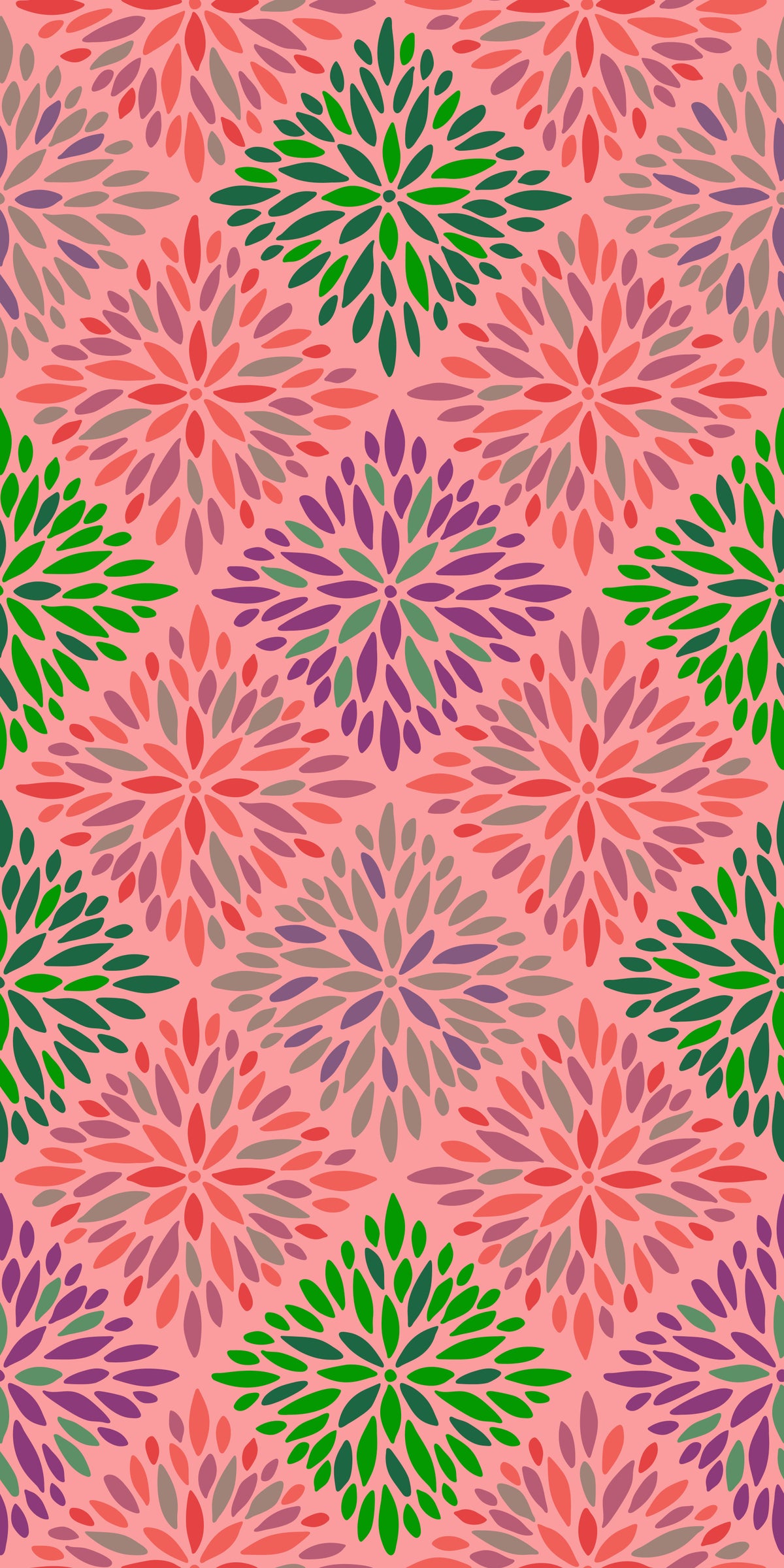 Dahlia Diamonds Bohemian Floral Damask Tiles Palazzo Pink and Green Wallpaper⁠ in your room — zoomed
