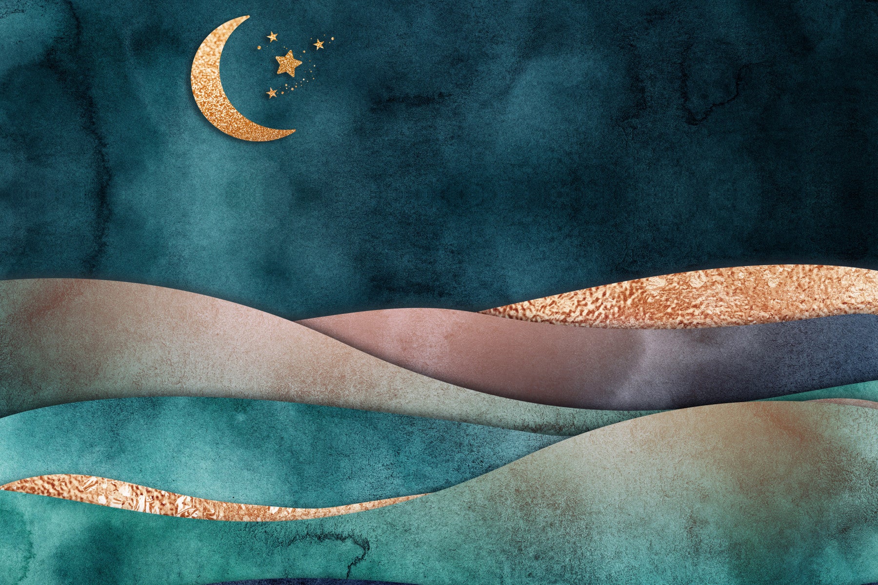Wall mural with golden moon hues.

