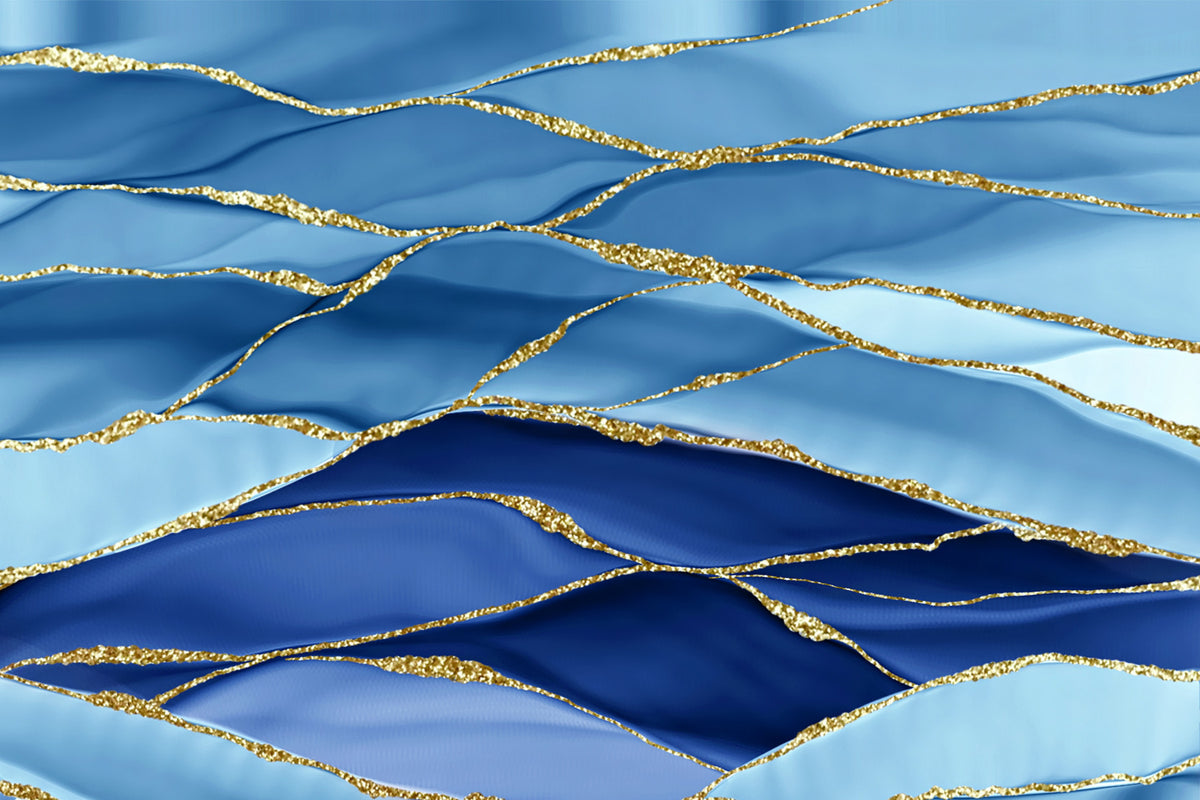 Gilded Azure Waves Wall Mural