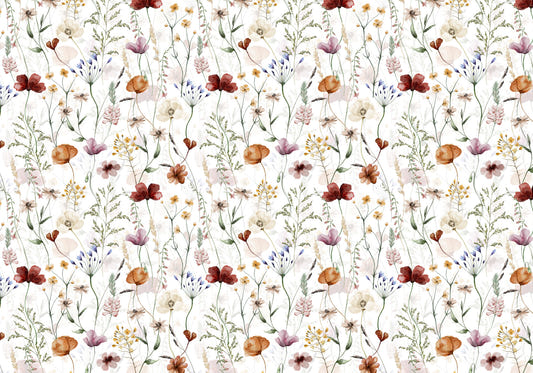 Scandinavian Wildflowers Watercolor Meadow for Kidsroom Wall Mural