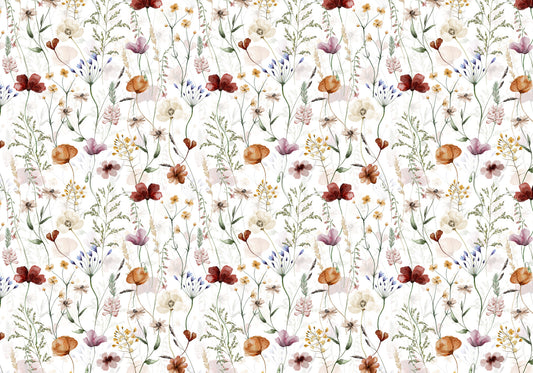 Scandinavian Wildflowers Watercolor Meadow for Kidsroom Wall Mural