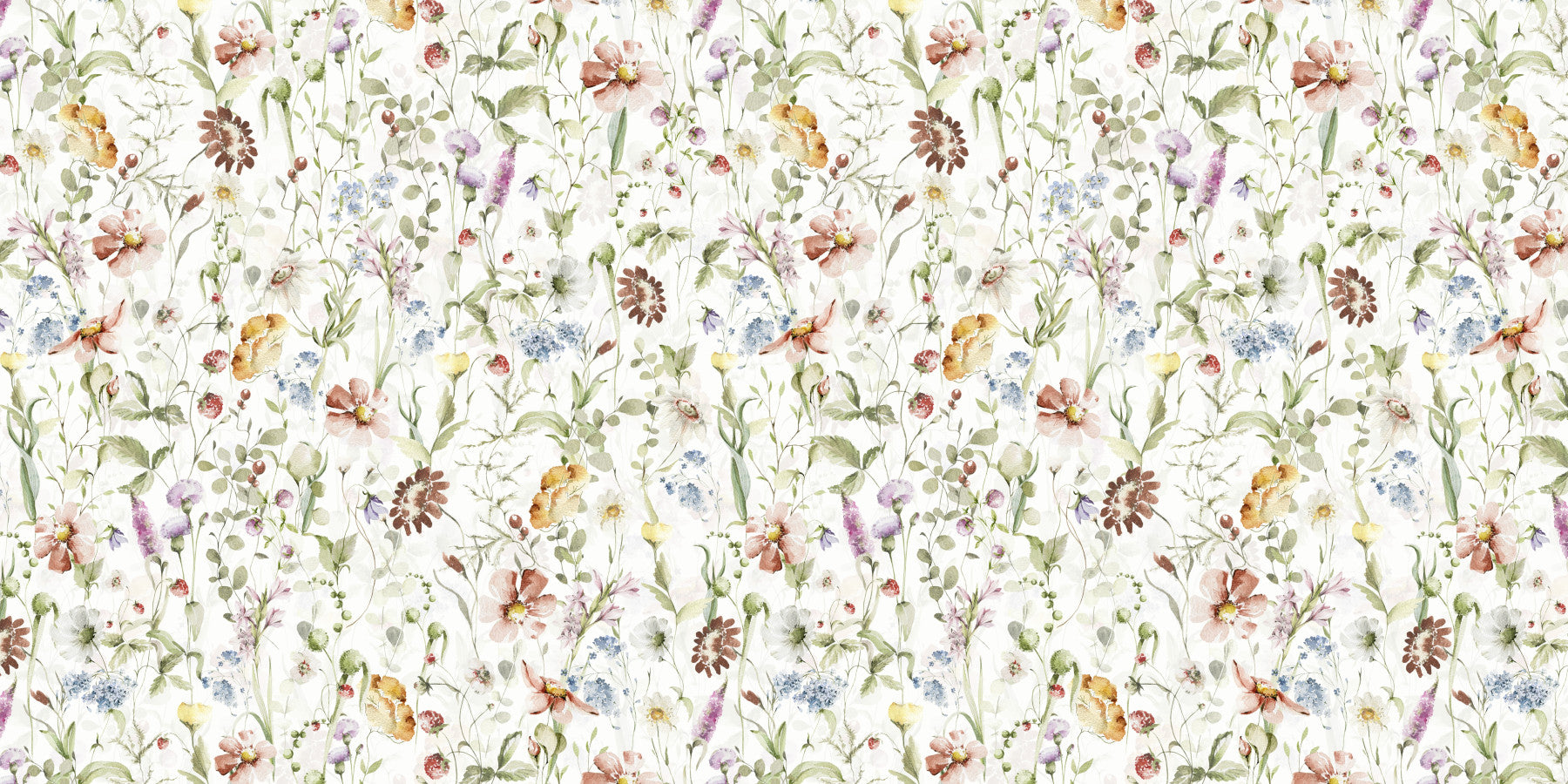 Scandinavian Watercolor Wildflower Meadow with Soft Pastels Wall Mural in your room — zoomed