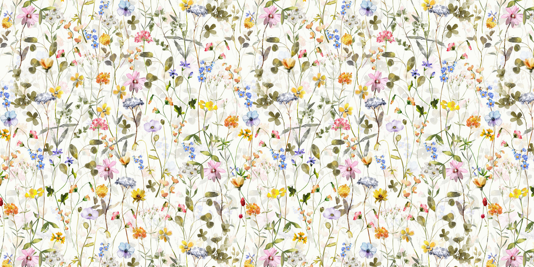 Scandinavian Watercolor Wildflowers Meadow with Colorful Blooms Wall Mural in your room — zoomed