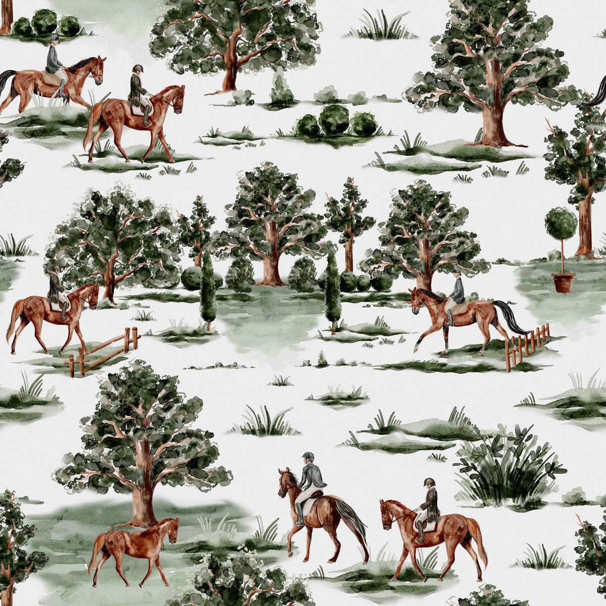 British countryside horses and riders in green landscape Wallpaper⁠ in your room — zoomed