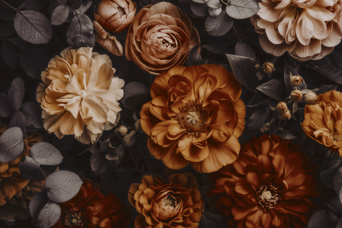 Rich Earthy Amber Autumn Blossoms Wall Mural in your room