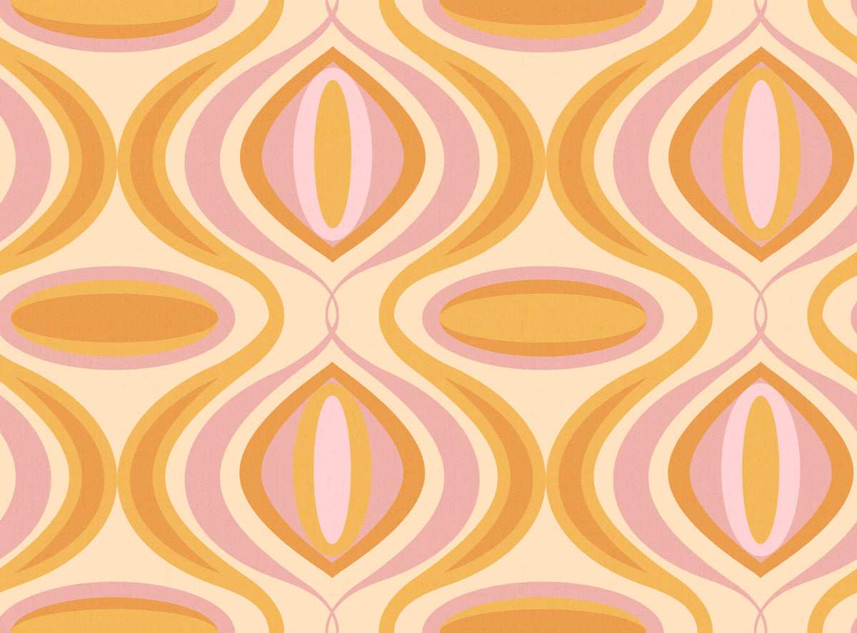 70s Wiggly Orange and Pink Wallpaper⁠ in your room — zoomed