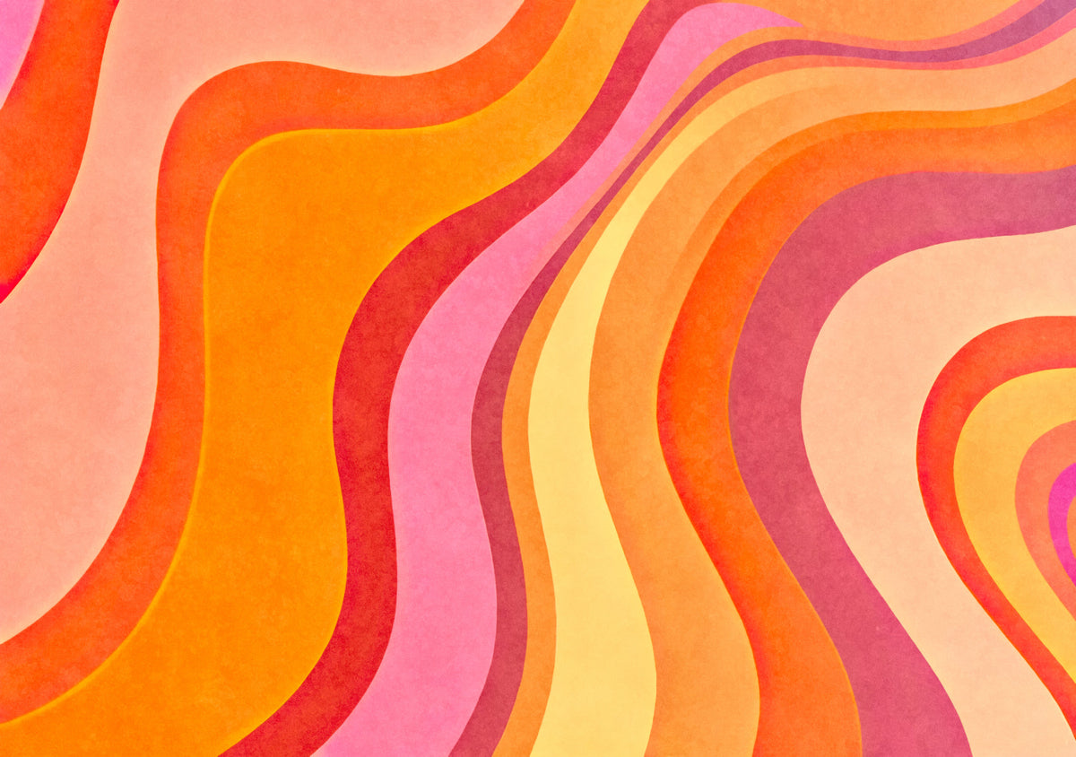 Retro Groovy Wavy Watercolor Summer Colors Wall Mural in your room