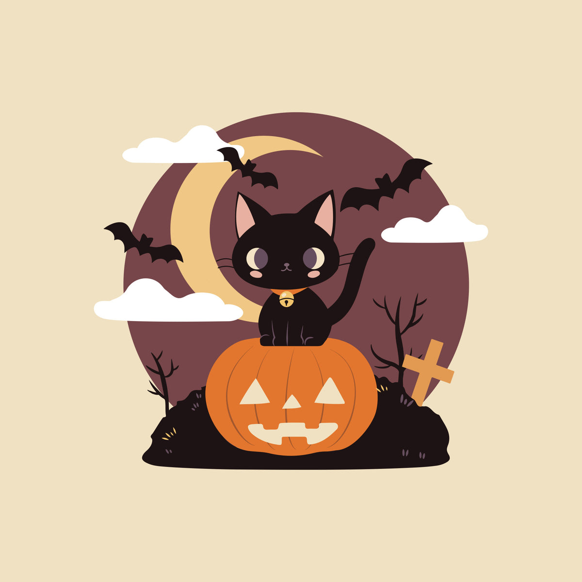 Spooky Black Cat on a Pumpkin Wall Mural in your room — zoomed