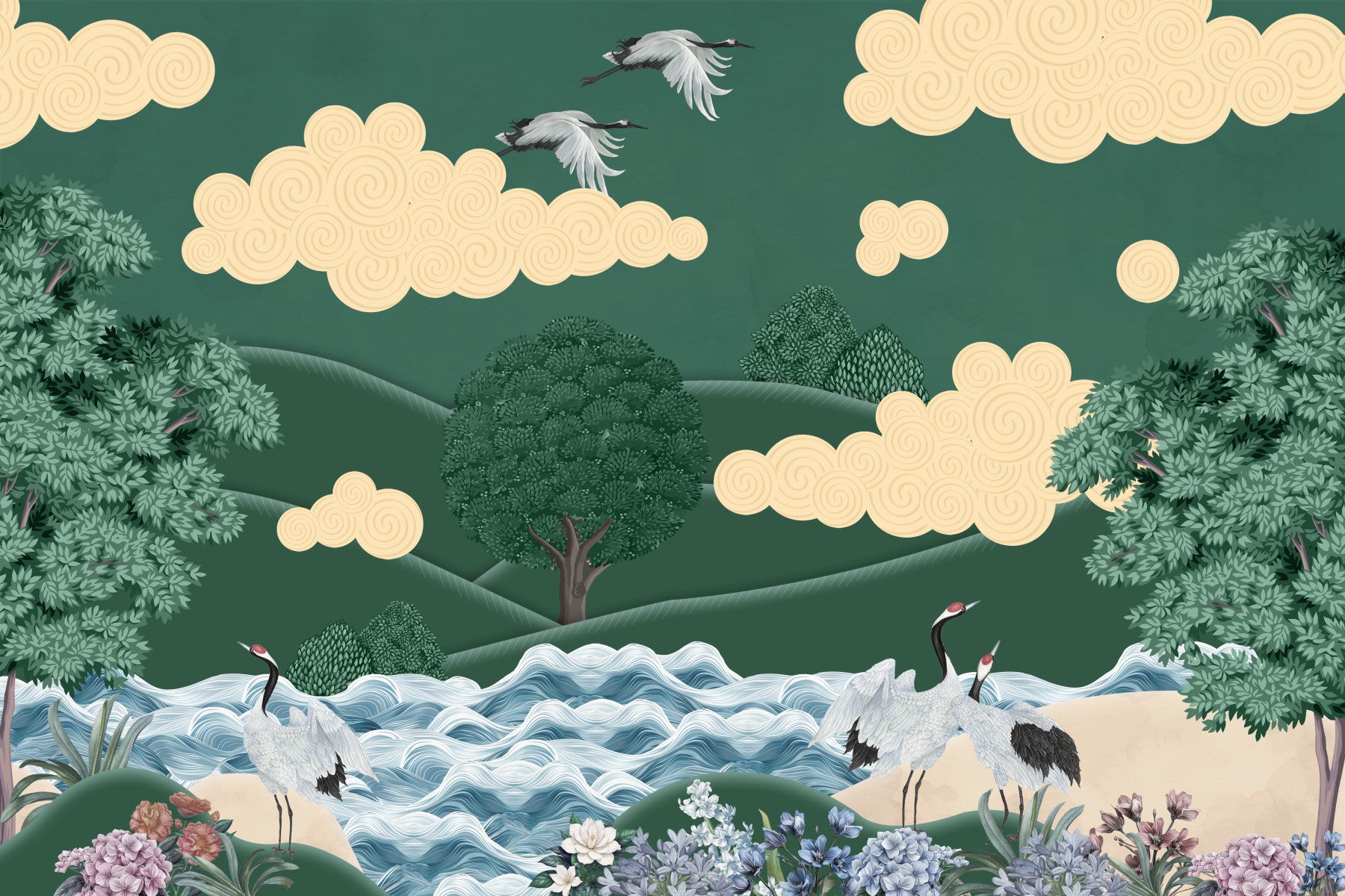 Tranquil Crane Vista Wall Mural