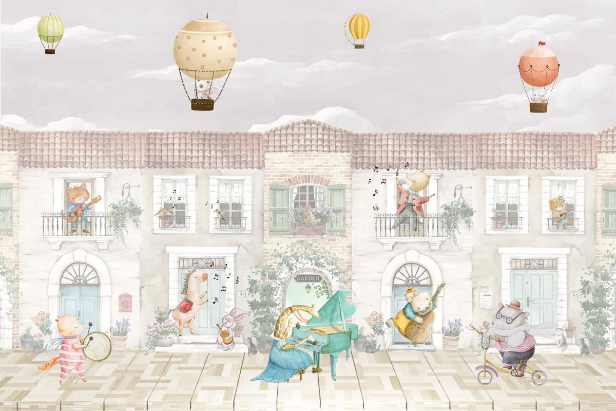 Town Tunes Animal Serenade Wall Mural in your room — zoomed