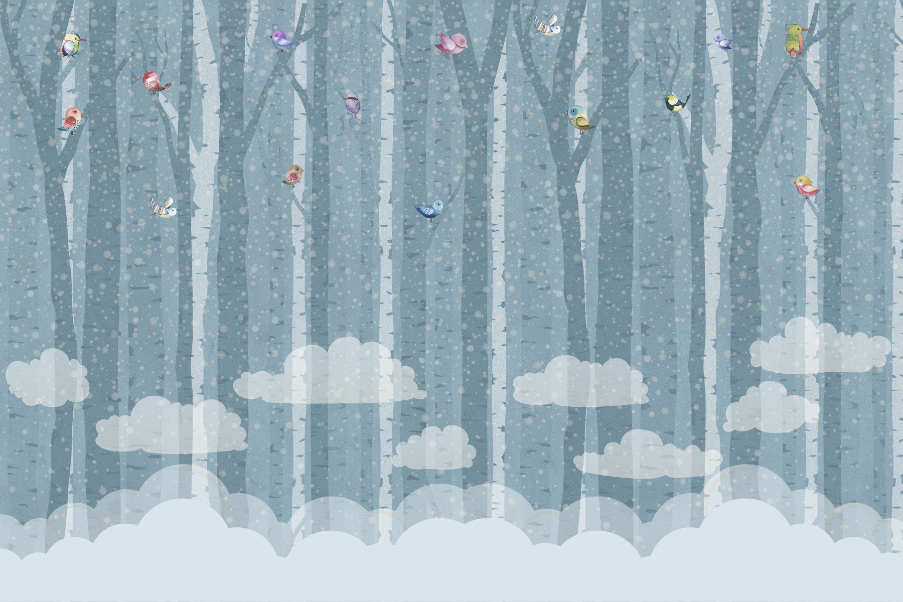 A peaceful wall mural with an elegant forest scene.


