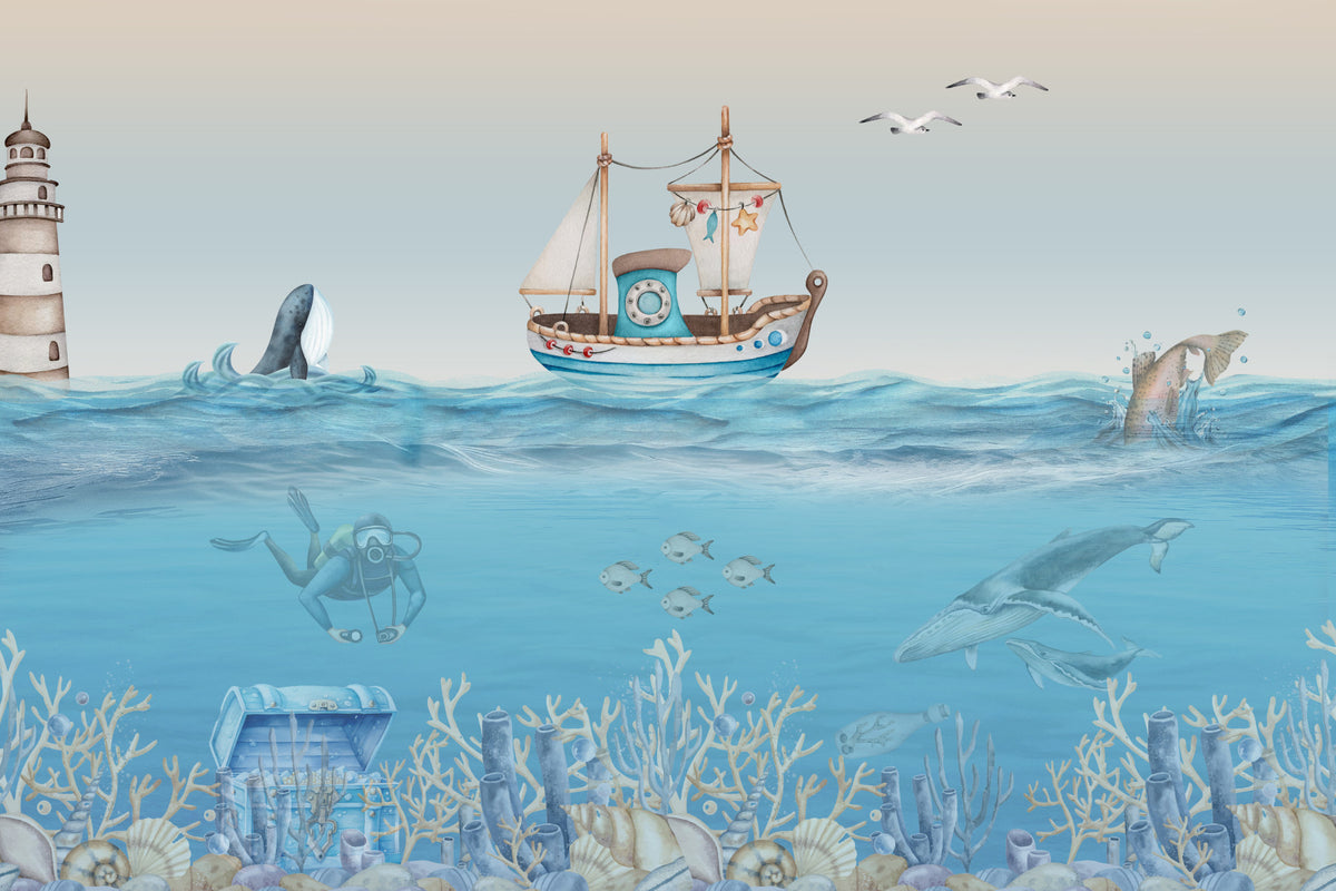 Watercolor Sea Adventure Wall Mural in your room