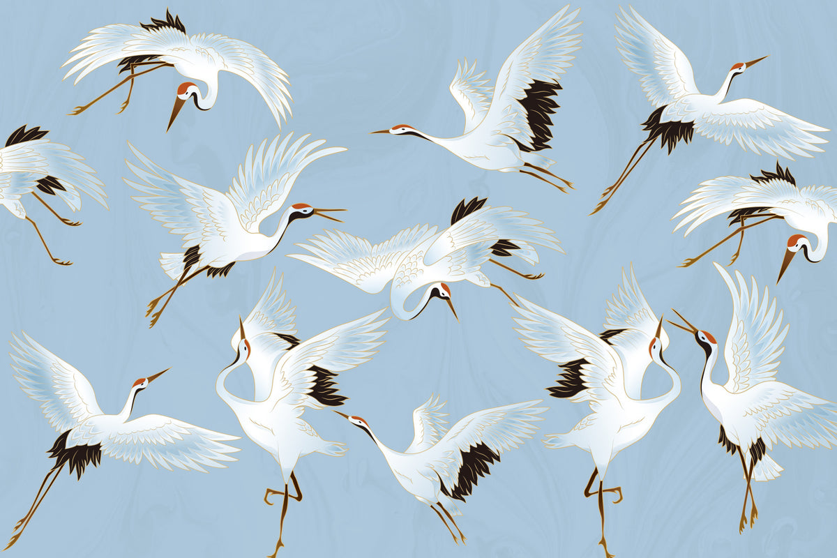 Soaring Cranes Wall Mural in your room