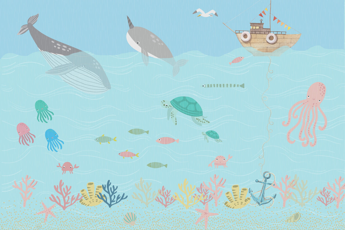 Ocean Friends' Playtime Wall Mural in your room — zoomed