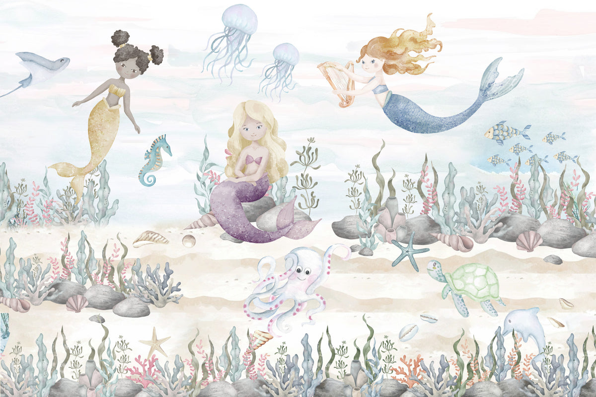 Mermaid Lagoon Wall Mural in your room — zoomed