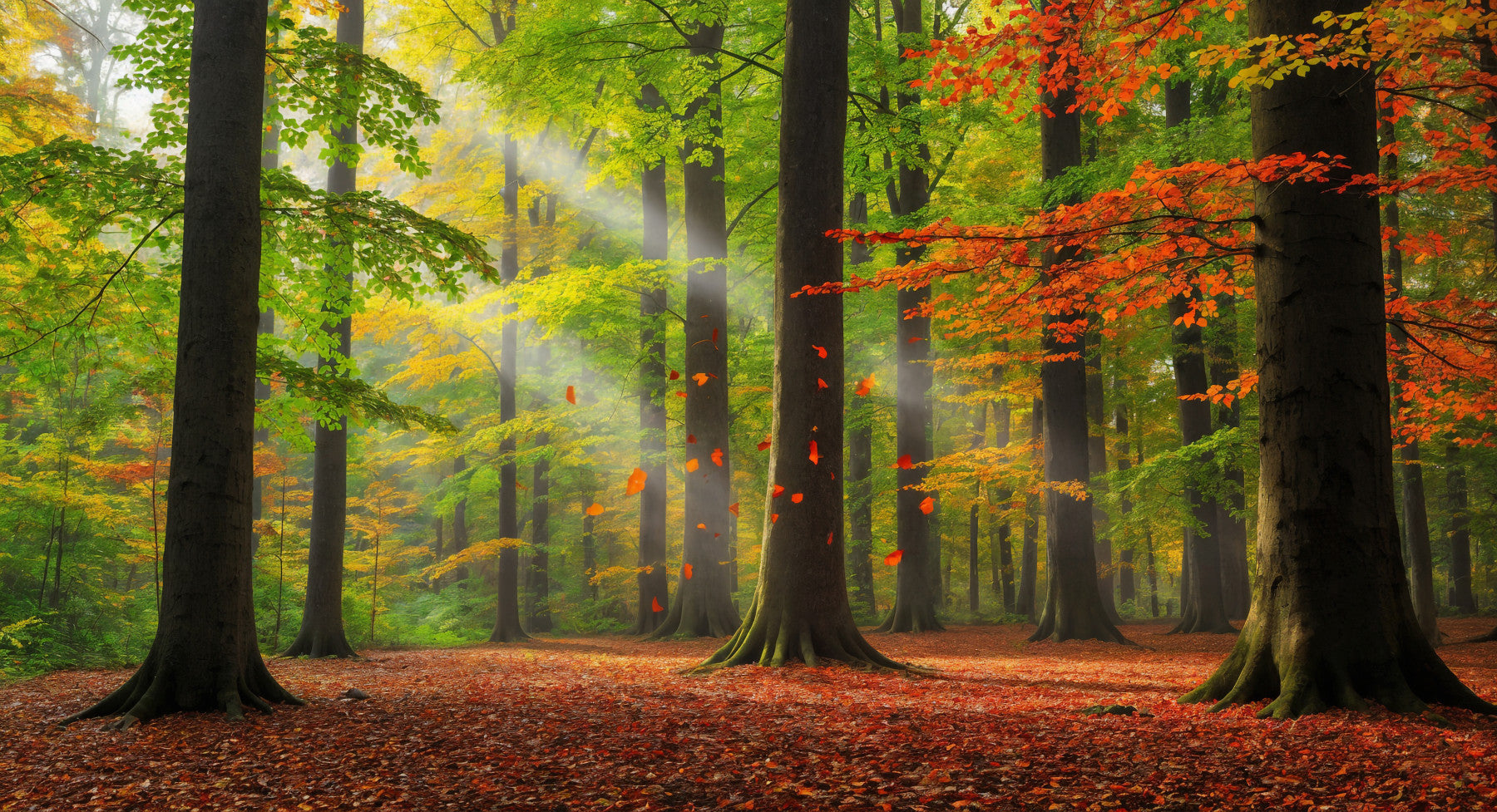 Autumn Forest Glow Wall Mural in your room — zoomed