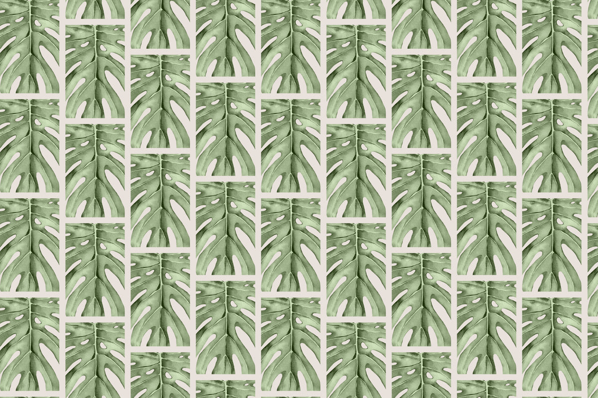 Green Monstera Squares Wall Mural in your room