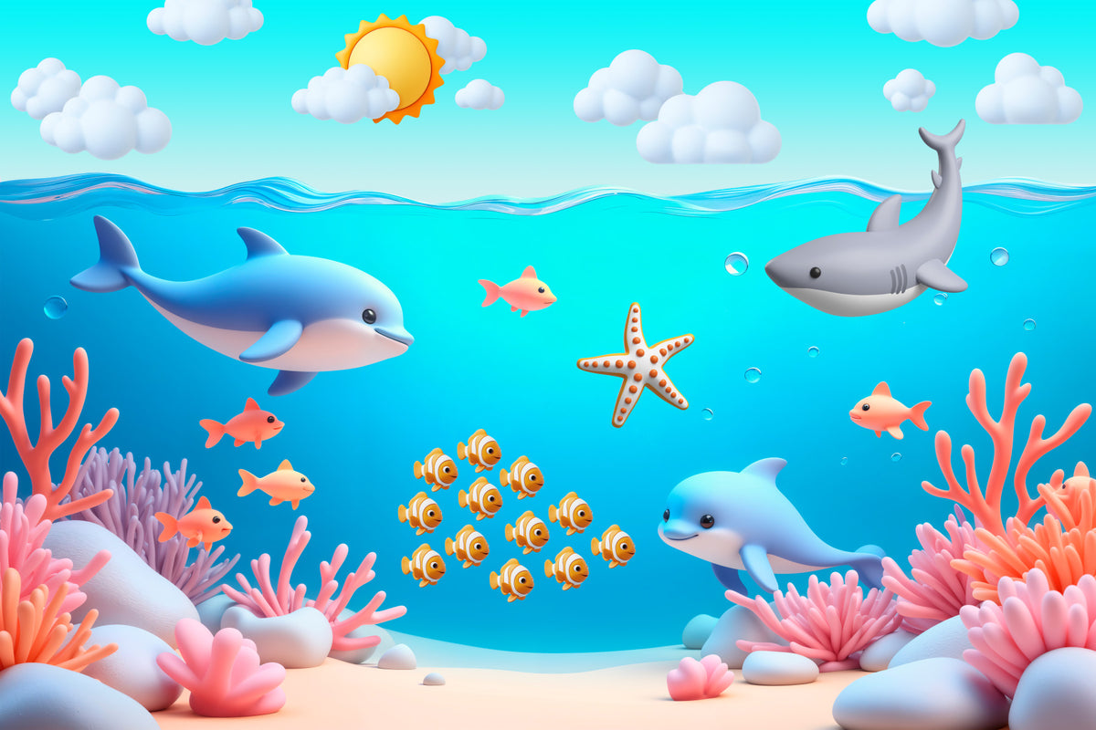 Aquatic Cartoon Adventure Wall Mural in your room — zoomed