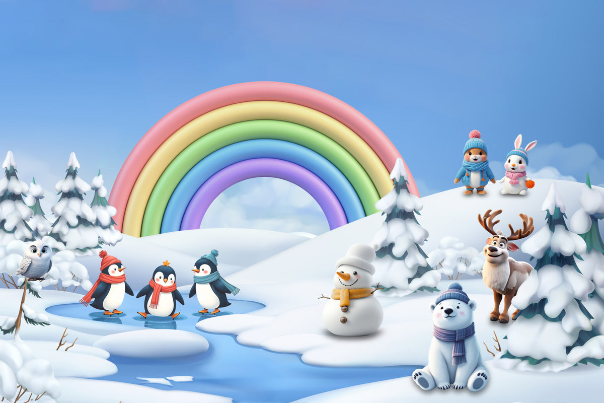 Rainbow Winter Wonderland Wall Mural in your room — zoomed