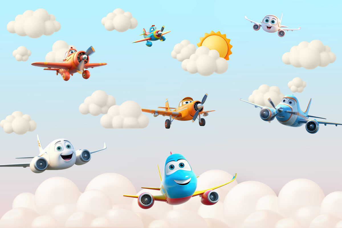 Happy Skies Airplane Fun Wall Mural