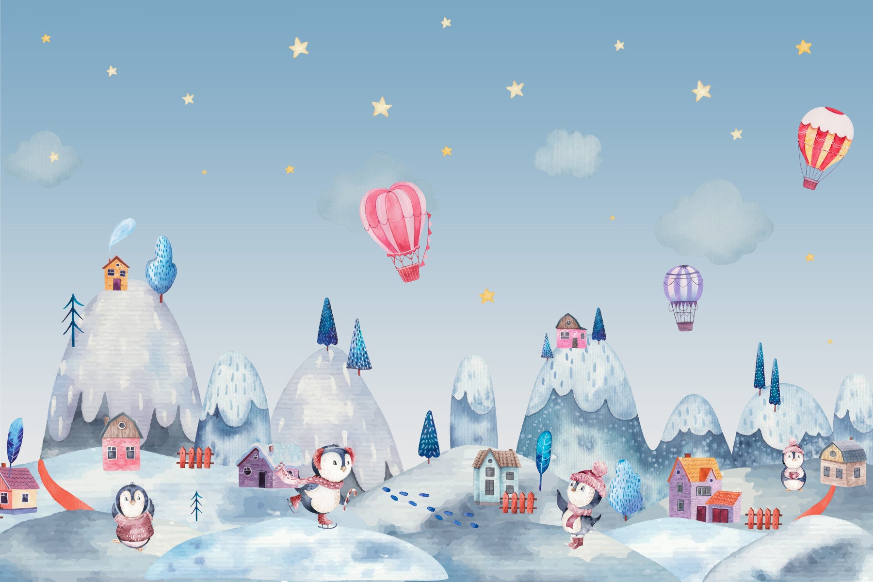 Penguin Village Dream Wall Mural